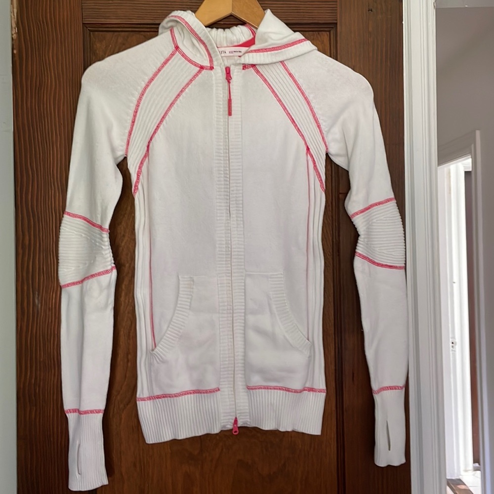 Athleta red/white zip up hoodie sweater